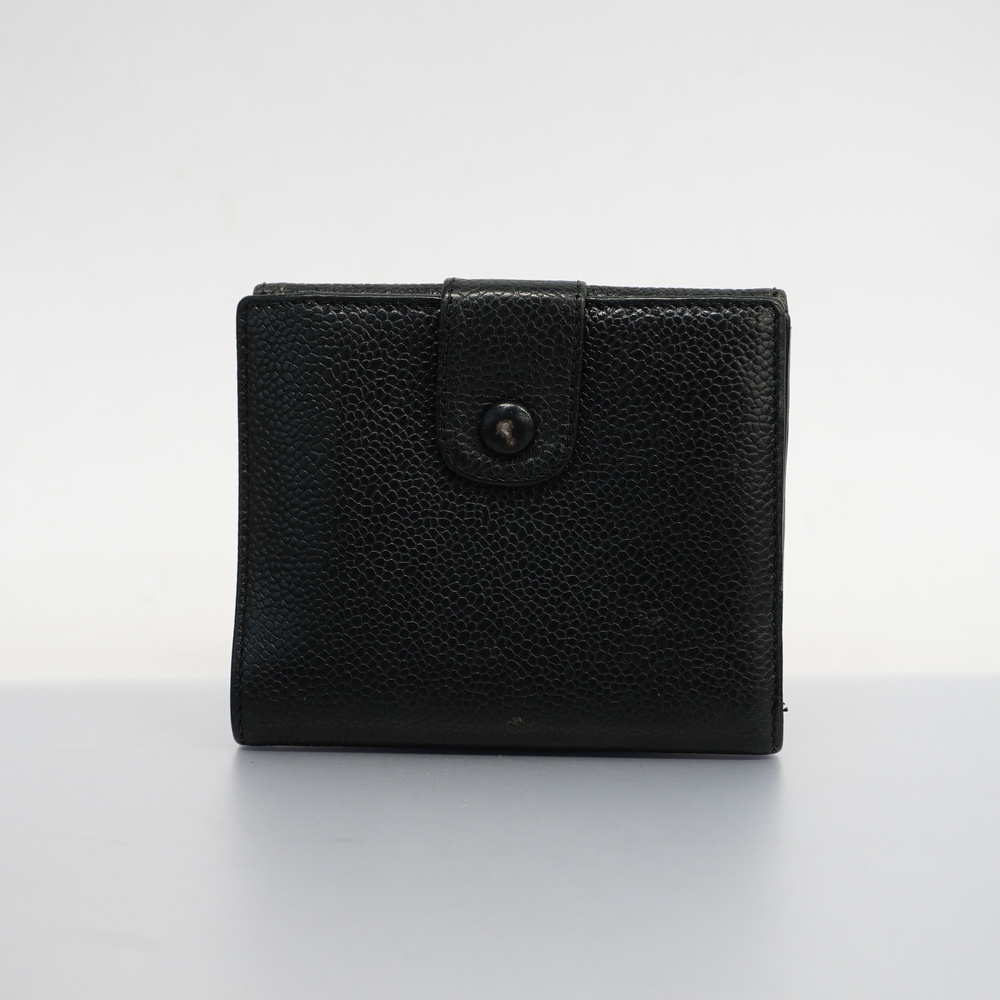 Auth Chanel Bi-fold Wallet Gold Metal Women's Caviar Leather Black - Picture 14 of 15